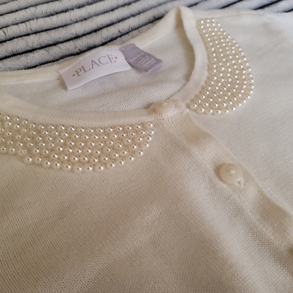 The Children's Place Pearl Collar Button Down Cardigan Sweater Size 10-12(L) - Picture 3 of 3